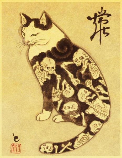 20 estilos escolher vender pinturas de gato japonês arte filme impressão cartaz de seda decoração de parede de casa 60x90cm9440823