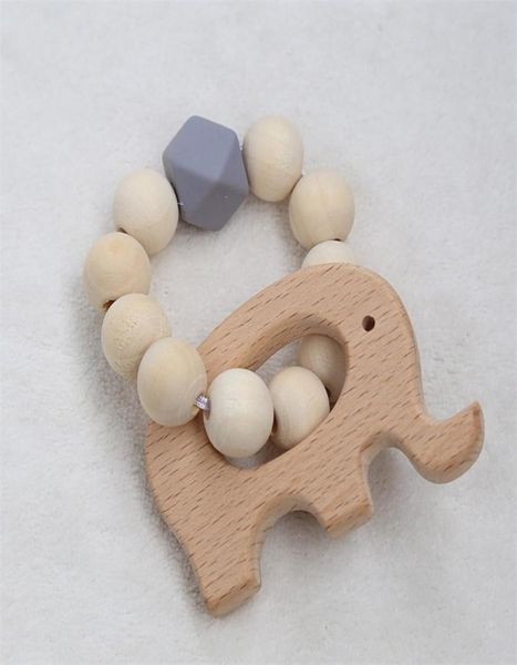 Kinder Verholzung Armband Buche Beißring Vogel Elefant Muster Holz Perlen Silikon Perle Kinder Zahnen Spielzeug 5 5zj J25855084