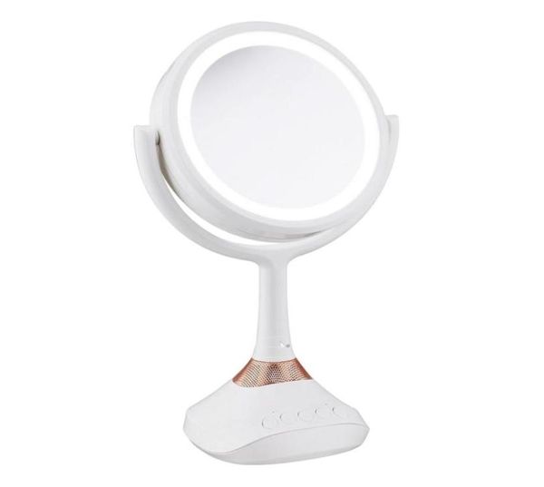 Tragbarer Bluetooth-Musik-Player, LED, doppelseitig, 360-Grad-Kosmetikspiegel, Schlafzimmer-Rasierspiegel, 5-fache Vergrößerung1705464