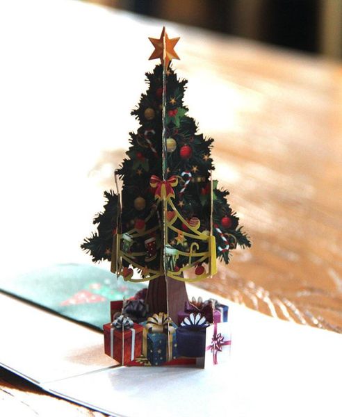 Cartão de felicitações pop-up de Natal inteiro 3D estéreo Árvore de Natal Cartão postal artesanal Cartões de bênção criativos Presente de aniversário de ano novo 6709288