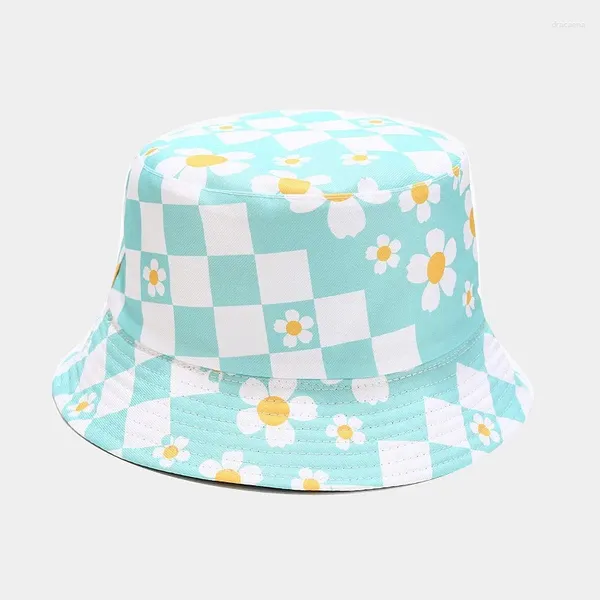 Береты четыре сезона, хлопковая клетчатая шляпа-ведро с цветочным принтом, модная шляпа-ведро с джокером, уличная солнцезащитная кепка для путешествий для мужчин и женщин 77