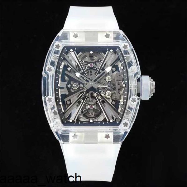 Montre Fashion RicharMill Relógios de luxo De Luxe Mens Swiss Manual Tourbillon Movimento Caixa de vidro completa Pulseira de borracha com design oco Relógio ZF Factory