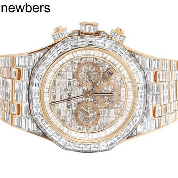 Aps Factory Audemar Pigue Uhr Schweizer Uhrwerk Abbey Royal Oak 18 Karat Roségold Chrono Rechteckige Diamantuhr 78,75 CT