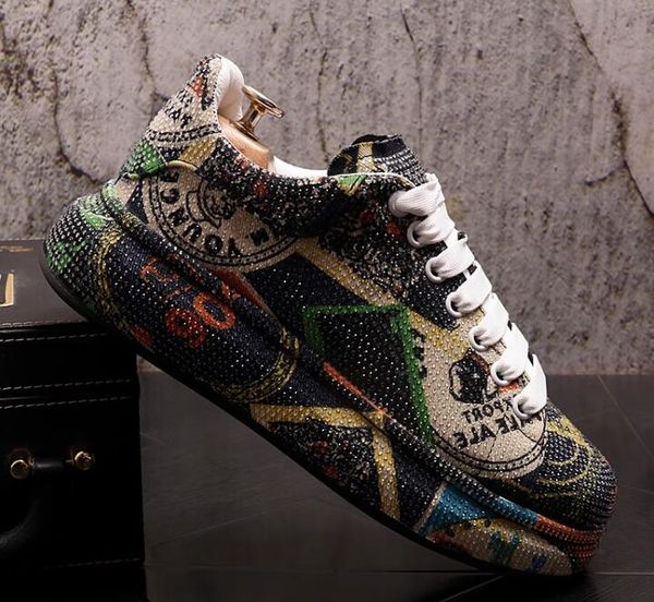 Rhinestone Kadın Tasarımcı Erkek Hip-Hop Ayakkabı Sokak Dans Partisi Elbise Ayakkabı Sneaker Kalın Alt Yükseklik Artan Daireler 4267