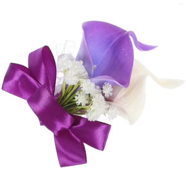 Flores decorativas decoração de pulso flor casamento suprimentos noivo corsage para decoração roxo nupcial