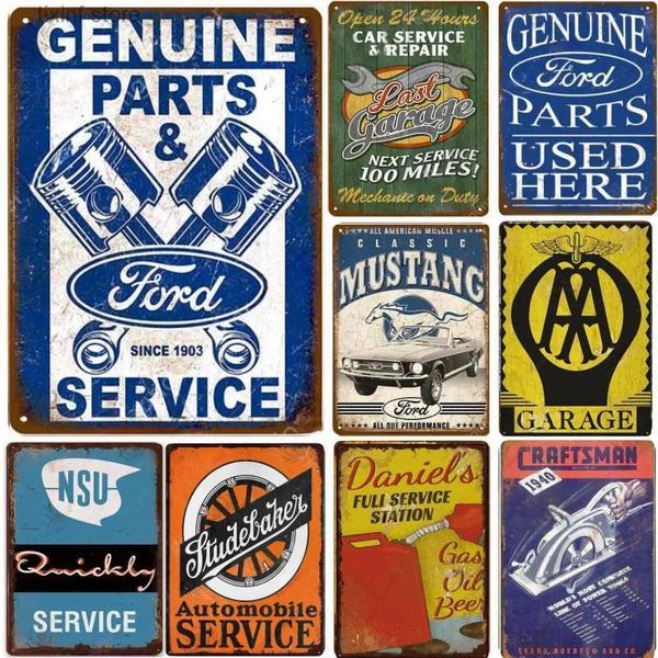 Pintura de metal vintage motor carro vendas peças serviço metal sinais estanho cartaz placas decorativas adesivos parede pub garagem decoração t240309