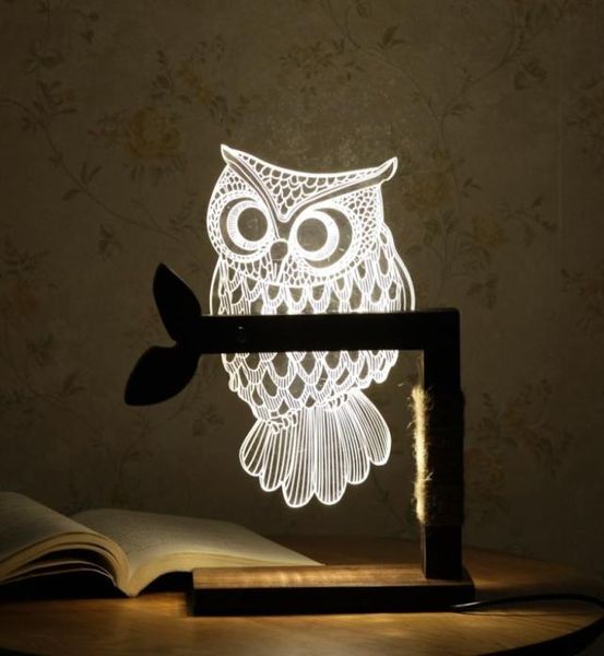 Lampada da tavolo a LED a forma di gufo 3D per la casa, lampada da tavolo, luce notturna, spina americana per interni e illuminazione4506395