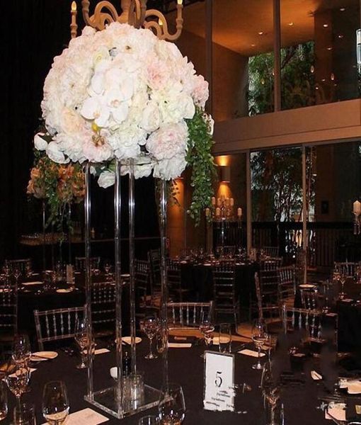 Novo estilo transparente alto casamento acrílico mesa de cristal peça central colunas de casamento suporte de flores para decoração de mesa 9301095