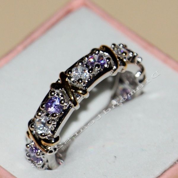 Tamanho 5-11 2016 novas joias 2 cores 925 prata esterlina ametistatopaz cz diamante casamento noivado anéis de banda para mulheres amor 3231