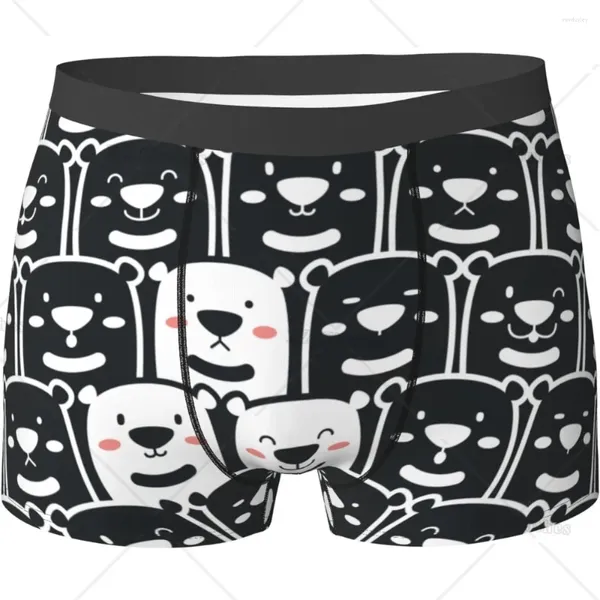 Cuecas bonito urso preto e branco masculino engraçado roupa interior boxer briefs leve elasticidade masculino shorts novidade elegante presente para homens meninos