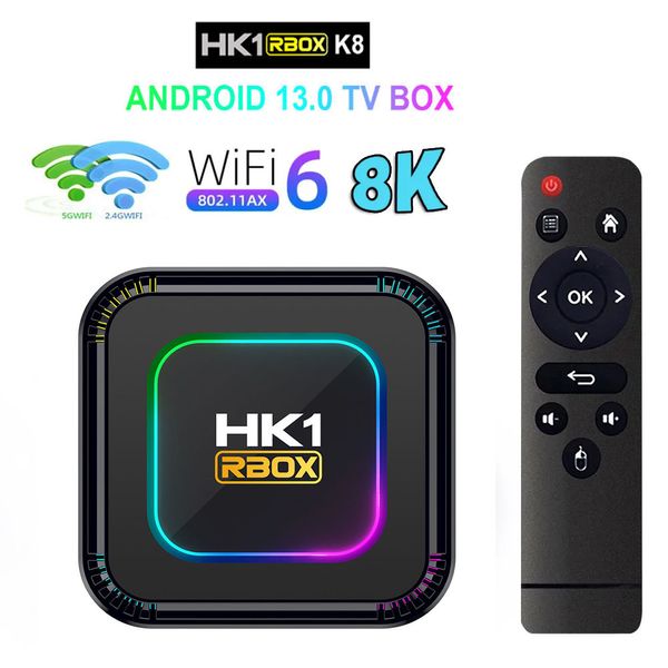 1PC Android 13 TV BOX HK1 RBOX K8 RK3528 128GB 64GB 32GB 16GB 2.4G 5G WIFI 6 BT 5.0 8K Vedio decodifica lettore multimediale Set top ricevitore
