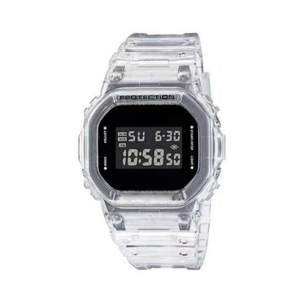 Orologi da polso G-5600 di alta qualità cinturino trasparente orologio da uomo LED elettronico digitale ghiaccio con ora mondiale piccolo orologio quadrato276e