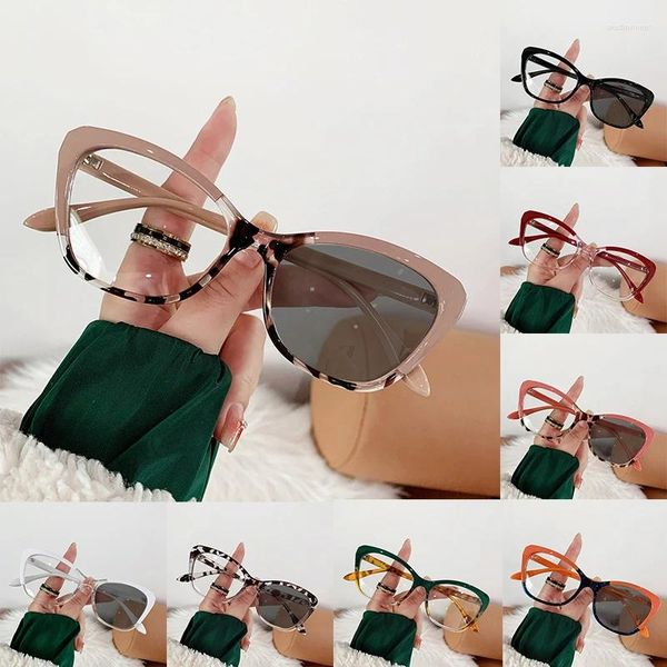 Óculos de sol moda gradiente cor gato olho bloqueando óculos para mulheres homens simples personalidade simples quadro descoloração eyewear