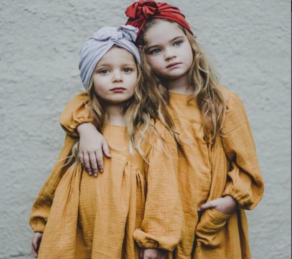 Everweekend Sweet Kids Girls Ruffles Ins Fashion Dress Candy Colore giallo Primavera Autunno Cotone Lino Abito da festa occidentale BY13674252619