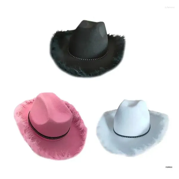 Berretti Cappello da cowboy con piume pelose per balli sul palco di addio al nubilato