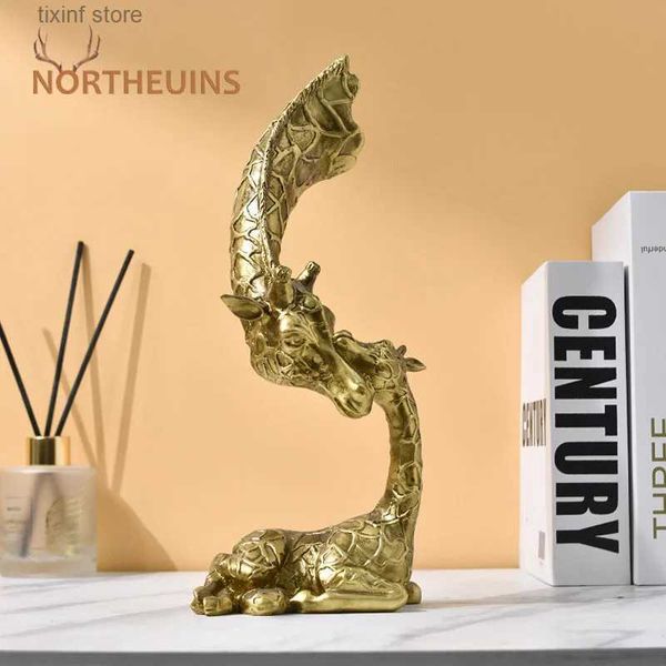 Estatuetas de objetos decorativos NORTHEUINS Americano Criativo Resina Artesanato Estatuetas de girafa Home Office Abstrato Decoração de animais Arte Ornamento Coleção Item T2