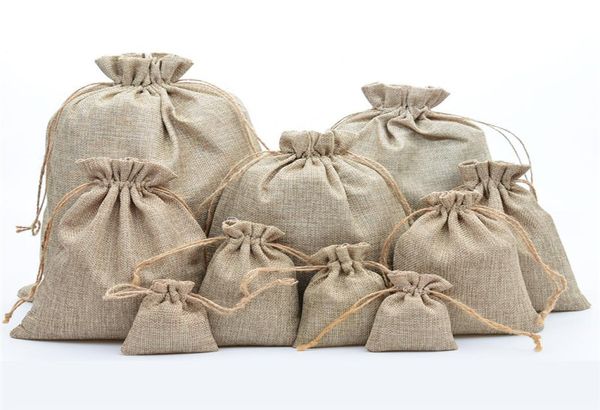 Borse con coulisse in iuta naturale Eleganti portabomboniere in tela di iuta per borsa regalo per caramelle in chicchi di caffè9339488
