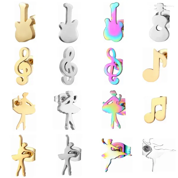 Ohrstecker Rock Frauen Schmuck Großhandel Edelstahl Set Tanz Mädchen Gitarre Musik Note Stil Ohr Piercing Zubehör Geschenk