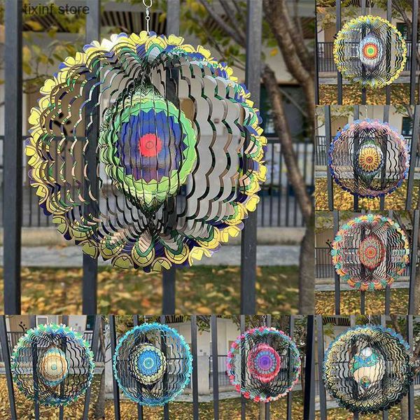 Dekorative Objekte Figuren 3D rotierende Aufhängung Windturbine Mandala Edelstahl dekorative Windturbine Außenhof Garten dekorativer Anhänger T2