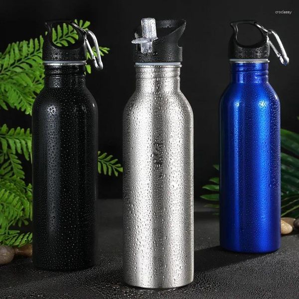 Wasserflaschen 750 ml Edelstahl BPA-freie Outdoor-Sportflasche Tragbarer Griffdeckel Bergsteigen Schnalle Wasserkocher Single