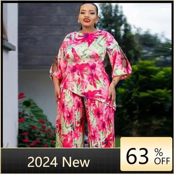 Ethnische Kleidung 2024 Luxus in passenden afrikanischen Sets für Frauen Elegante Dame Abend Leopard Plus Size Dashiki Top und Hosenanzüge