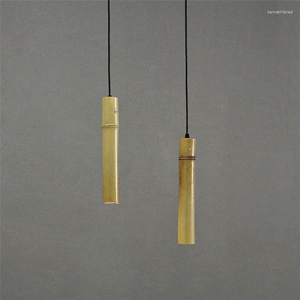 Lâmpadas pendentes chinês minimalista tubo de bambu luzes led sala de chá restaurante el jantar cozinha lâmpada pendurada fio ajustável e27