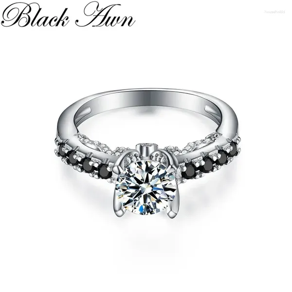 Anéis de cluster 925 jóias de prata esterlina na moda casamento para mulheres anel de noivado femme bague bijoux anillos de plata ley c255