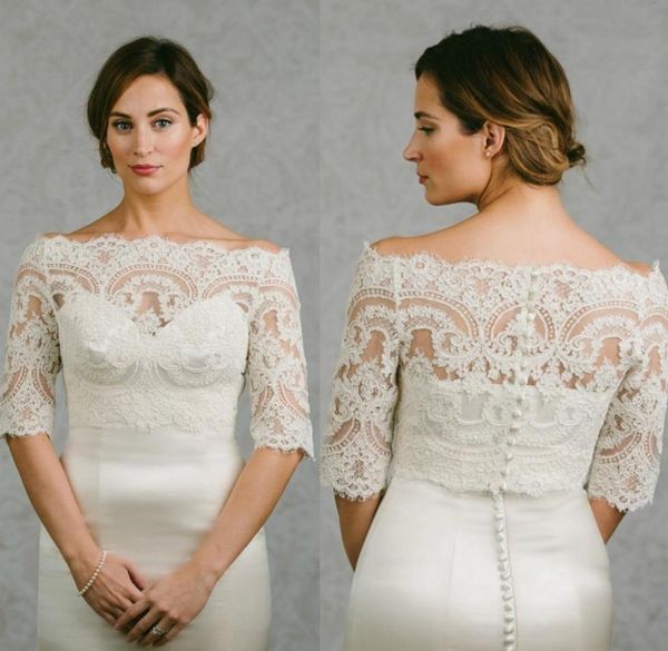 Fora do ombro barato nupcial envolve meia mangas casaco de noiva rendas jaquetas capas de casamento envolve bolero jaqueta vestido de casamento envolve mais s5077437