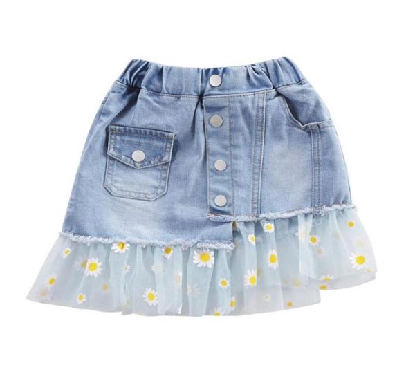 Mädchen Jean Röcke Löcher mit Tüll Mesh Blume Baby Mädchen Denim Kleinkind Kinder039s Kleidung Kinder Rock für 2 4 6 8 9Y8074620