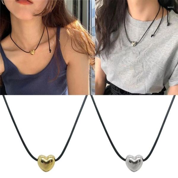 Anhänger Halsketten Einfache Liebe Herz Halskette Elegante Kragen Choker Schwarz Seil Halskette Modeschmuck Für Frauen Mädchen