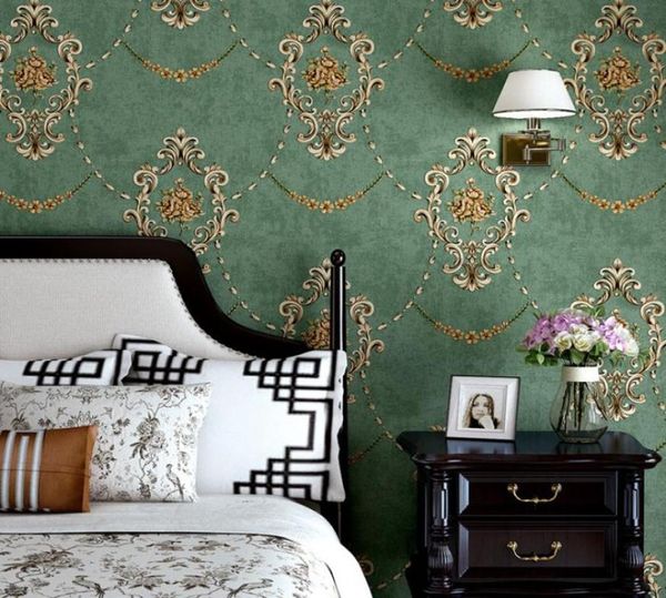 Papel de parede rústico americano flor vintage, retrô, azul, verde, rolo, decoração de quarto, murais, não tecido, 7251975