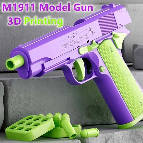 Silah Oyuncakları 3D Baskılı M1911 Kabuk Ejeksiyon Tabancası Tabanca Model Yerçekimi Düz Atlama Oyuncakları Silah ateşleyen çocuklar stres rahatlama oyuncak Noel Hediyesi T240309