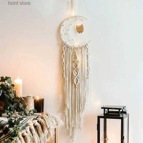 Novidade Itens Corda de Algodão Boêmio Tecido Lacework Dream Catcher Ornamento para Casa Decoração de Casamento Presente Namorada Sinos de Vento Coruja Dreamcatchers T240309