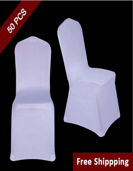 50pc Beyaz Polyester Spandex Düğün Sandalyeleri Tören için Kapaklar Etkinlik Etkinlik Katlanması El Ziyafet Koltuğu Kapağı Yeni Evrensel Boyut Sandalyesi Slipc6140048