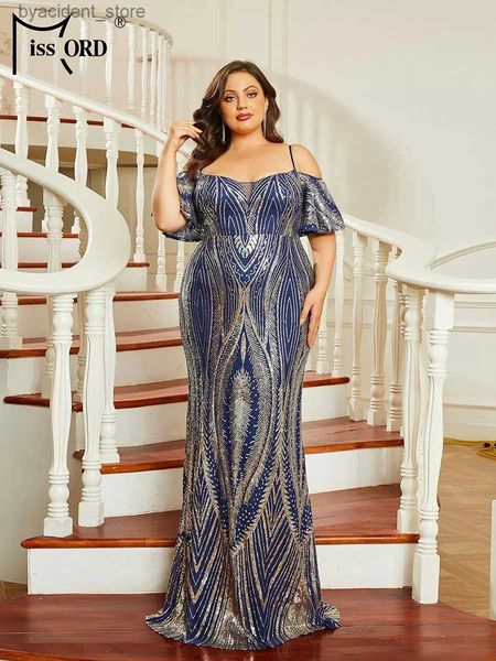 Urban Sexy Dresses Missord Blau Plus Size Hochzeit Partykleid Damen Elegant Spaghettiträger Kurzarm Print Pailletten Figurbetont Abendkleider L240309