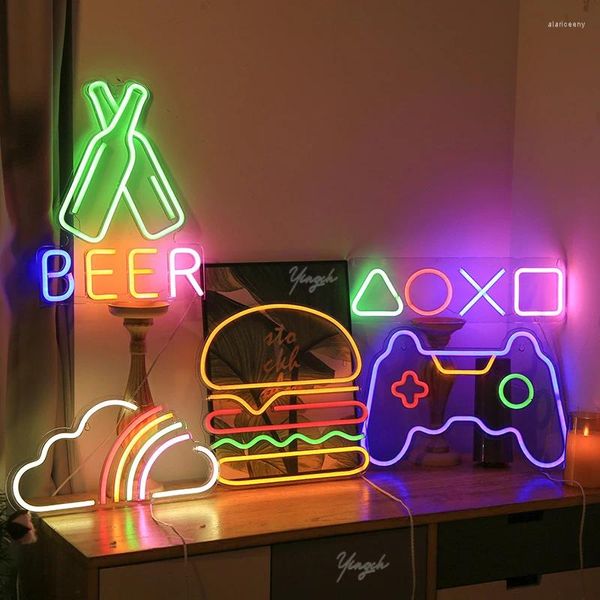 Luci notturne Gioco di nuvole Simbolo della birra Luce al neon Insegna LED Logo Lampada modellante Luce notturna Decorazione Internet Cafe Sala giochi Spina USB Piastra in acrilico