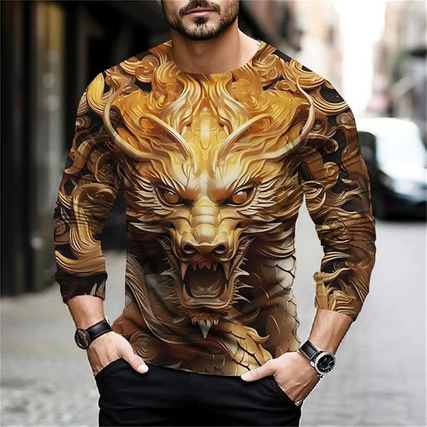 Maglietta da uomo con stampa 3D Maglietta grafica a maniche lunghe con animali per uomo Oversize ONeck Abbigliamento casual maschile Pullover di lusso Tee Top 240223