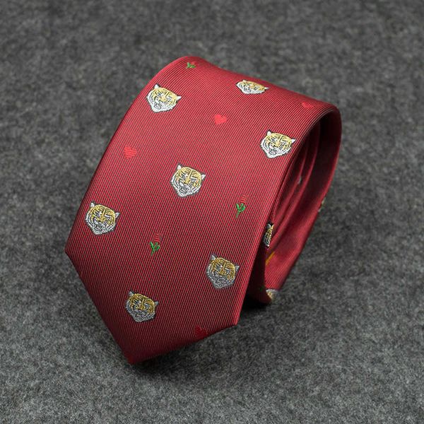 Галстуки на шею Дизайнерский обмен винно-красного цвета с узором «Тигренок» шириной 7 см на мужской галстук VA7S