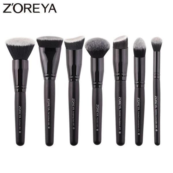 Zoreya preto pincéis de maquiagem conjunto olho rosto fundação cosmética pó blush sombra kabuki mistura compõem escova ferramenta de beleza 240229