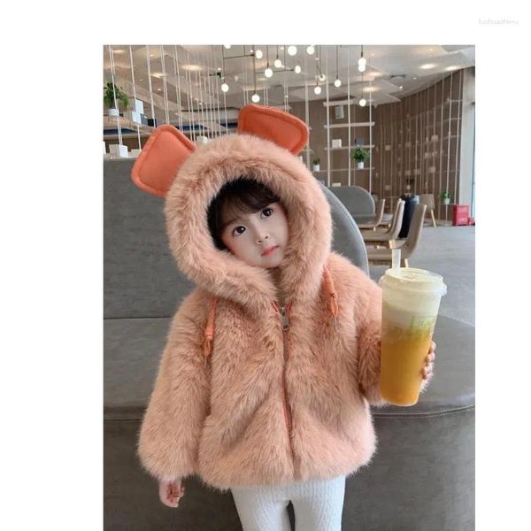Jacken Winter Baby Mädchen Pelz Kapuze Mantel Koreanische Version Kinder Verdicken Pullover Unterhemd Kinder Einfarbig Outwear Jacke