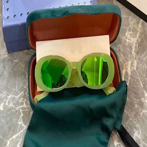 0517 Ovale schlanke Sonnenbrille für Damen und Herren, fluoreszierende neongrüne Perlenbrille, modische ovale Sonnenbrille, Brillenschirme, neu mit Box284J