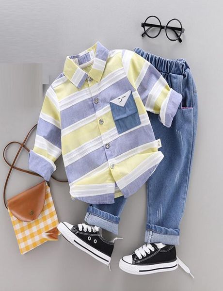 Primavera infantil menino roupas de manga comprida camisa jeans terno para bebê recém-nascido meninos roupas 1 ano conjuntos aniversário y2008077805717