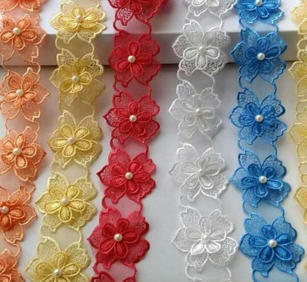 15362 İnci Çiçek Çözünür Organza Dantel Trim Örgü Düğün İşlemeli DIY El yapımı patchwork şerit dikiş malzemeleri Craft1770680