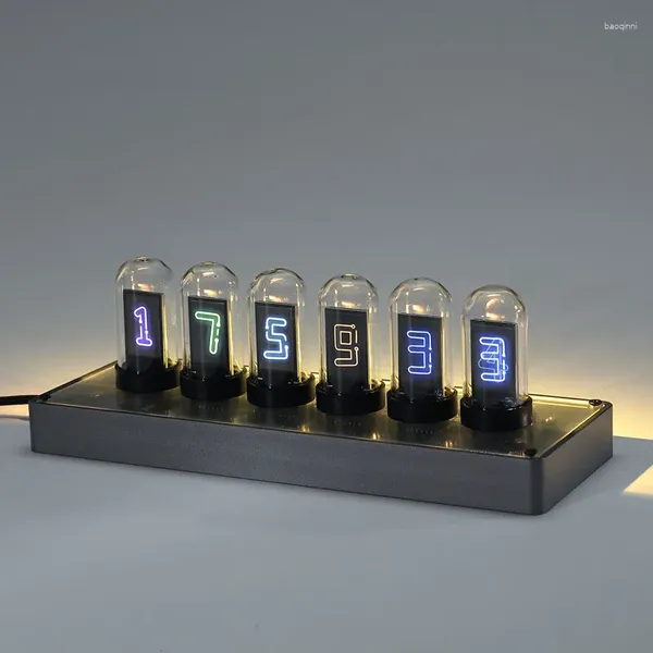Tablo Saatleri RGB Dijital Saat Alüminyum Alaşım Psödo Nixie Tüp Masası IPS Bilgisayar Masaüstü Yatak Odası Dekorasyonu ve Aksesuarları