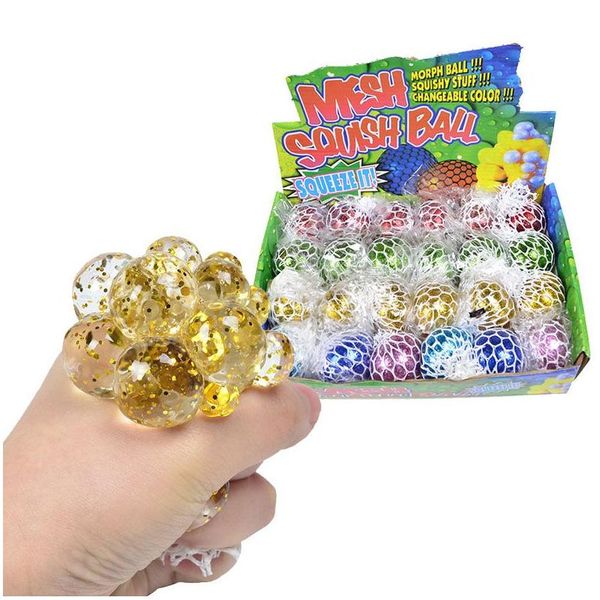 Brinquedo de descompressão 5.0cm Squishy Ball Fidget Toy Glitter Pó Grânulos de Água Malha Squish Uva Anti Squeeze Bolas Relevo Descompressão T Dhepn