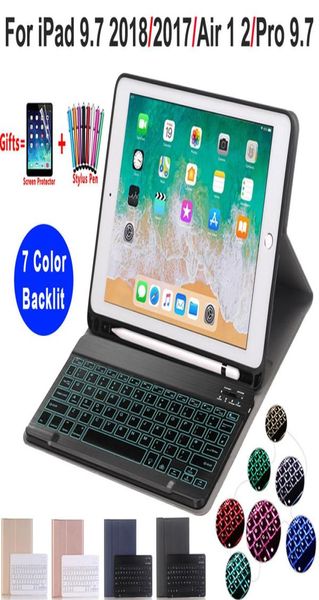 Capa de teclado retroiluminada para apple ipad 5ª 6ª geração 9 7 2018 2017 air 1 2 pro 9 7 capa de couro inteligente com porta-lápis214q2702776