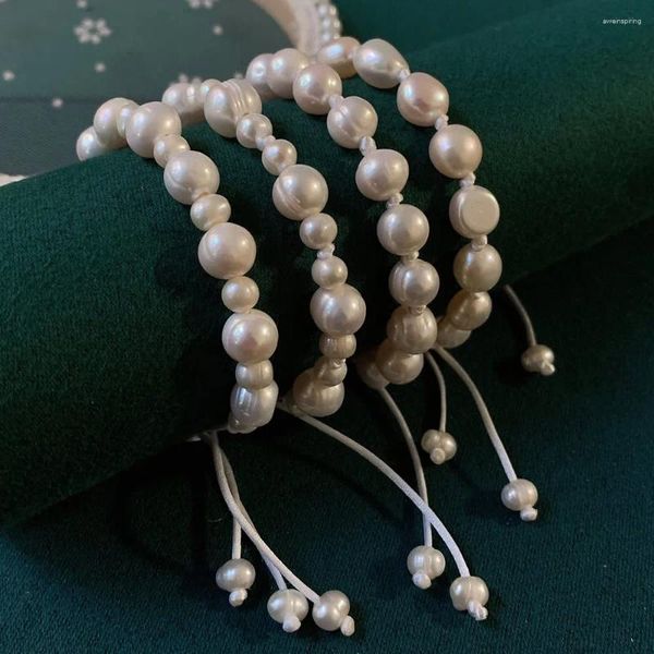Braccialetti con ciondoli Perla d'acqua dolce Amicizia per le donne Moda Vera patata grande naturale Barocca Catena in corda bianca