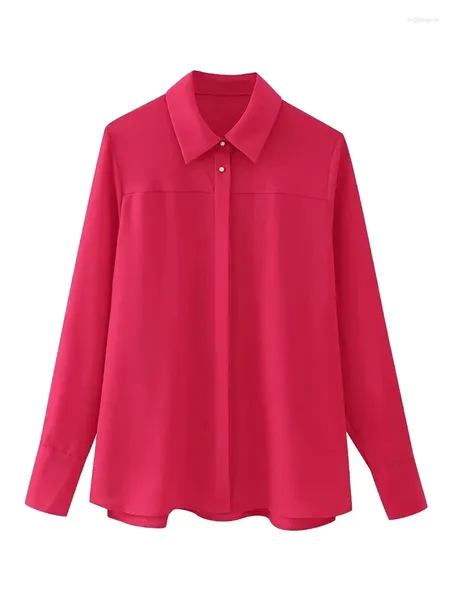 Женские блузки для девочек с отложным воротником, красные свободные модные топы, блузки, женские 2024, весна-лето, повседневные однобортные длинные рубашки