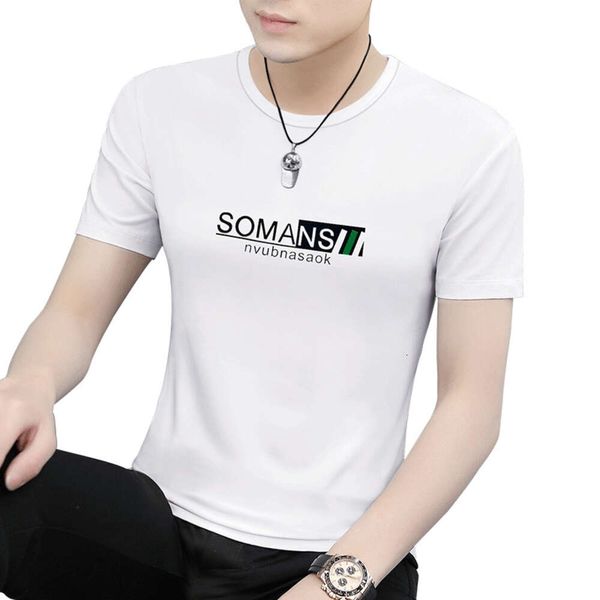 Camiseta de manga curta de seda de gelo masculina modal 2024 verão novo em torno do pescoço high end autêntico secagem rápida camiseta