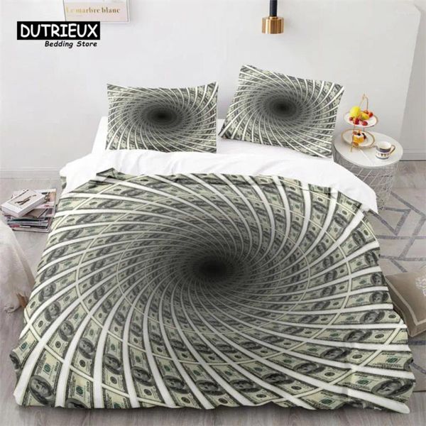 Set di biancheria da letto Set di soldi Banconote da un dollaro in microfibra degli Stati Uniti Stampa Copripiumino Twin King Queen Size Per bambini Adulti Arredamento camera da letto